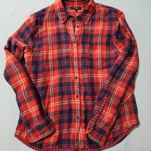 Womens Madewell LS Flannel Plaid Medium Soft Red White And Blue Stripes